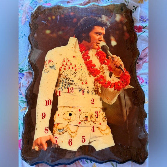 Original 1970’s Elvis Presley Wall Clock Wood Plaque - No Clock Mechanism READ